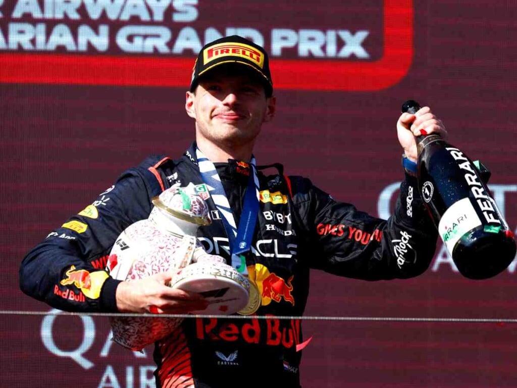 Max Verstappen on the Hungarian GP podium (Credits: @F1/Twitter)