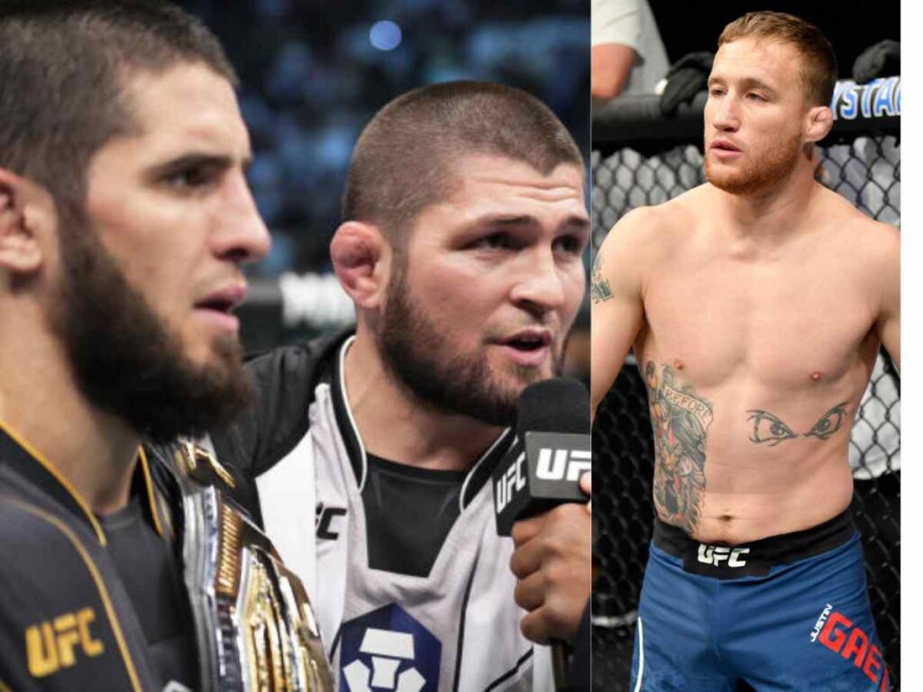 Islam Makhachev, Khabib Nurmagomedov and Justin Gaethje (Image Courtesy: TalkSport)