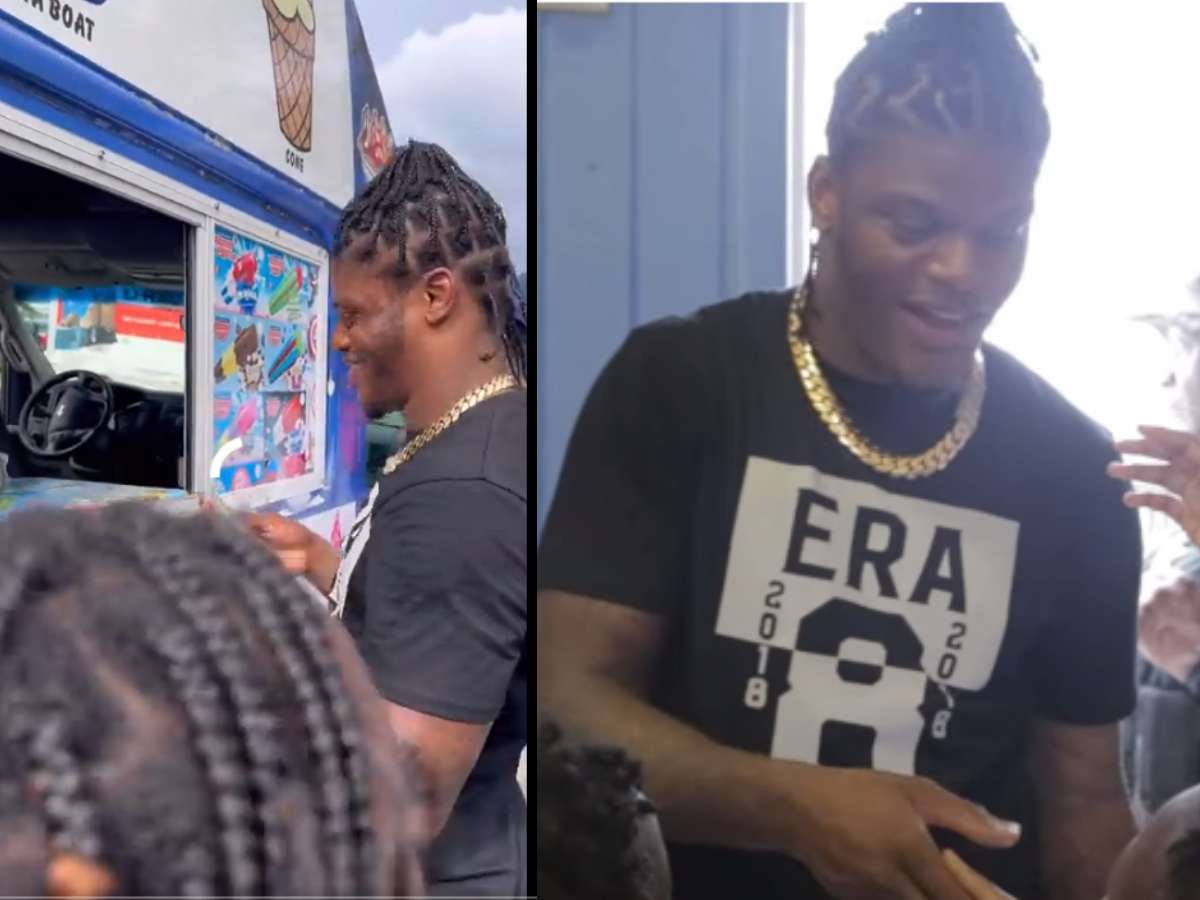 WATCH: $110,000,000 worth Lamar Jackson GRACEFULLY treats kids with ice cream out of nowhere in a wholesome moment