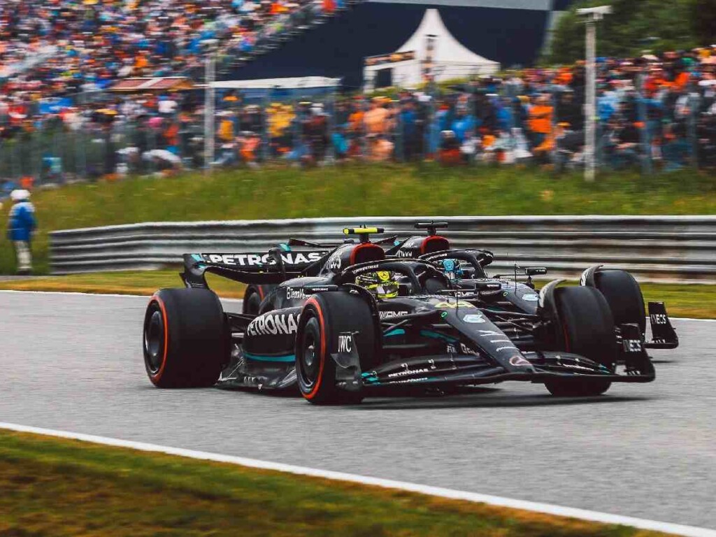 Lewis Hamilton and George Russell at the Austrian GP (Credits: @amgmotorsport/Twitter)