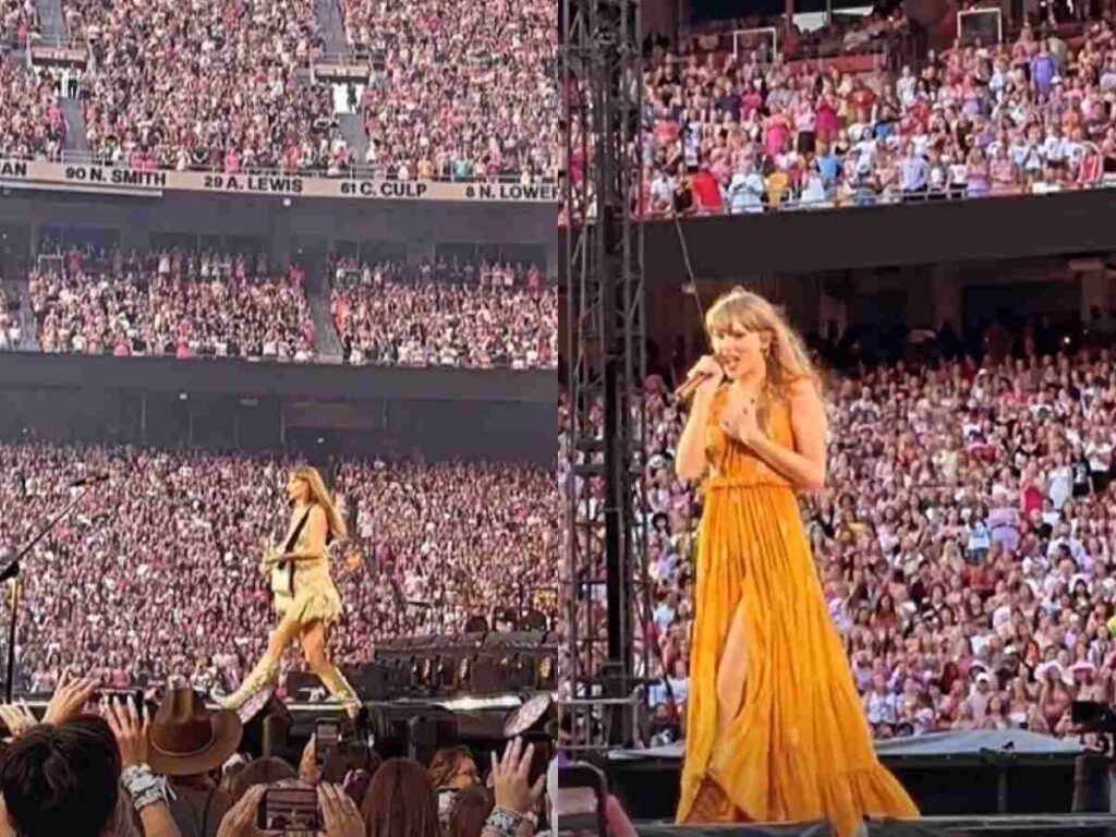 Chiefs’ heiress Gracie Hunt takes everyone’s breath away in a SPARKLING silver dress during Taylor Swift’s concert at Arrowhead
