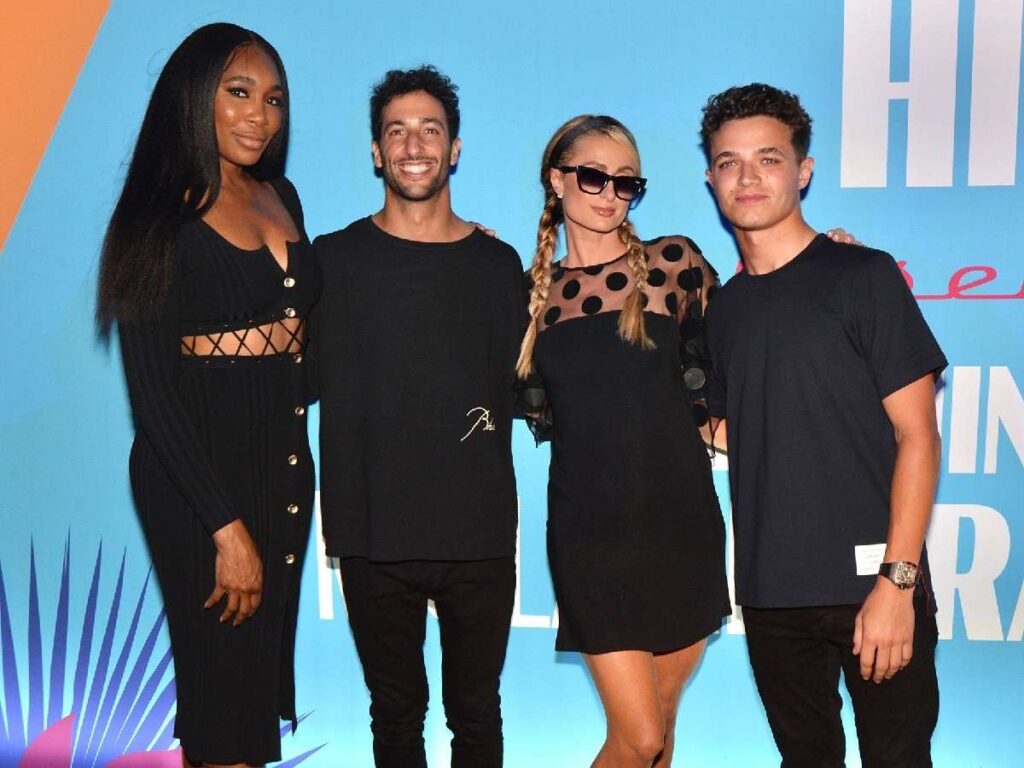 Venus Williams, Daniel Ricciardo, Lando Norris and Paris Hilton (Credits: Getty Images)