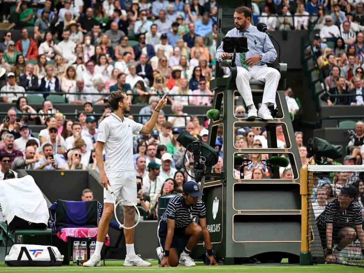 WATCH: Daniil Medvedev STRIKES Wimbledon cameraman and receives code violation from chair umpire