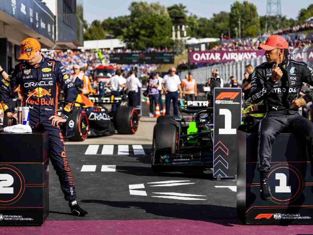 Max Verstappen and Lewis Hamilton after the Hungarian GP Qualifying (Credits: @TSN_Sports/Twitter)