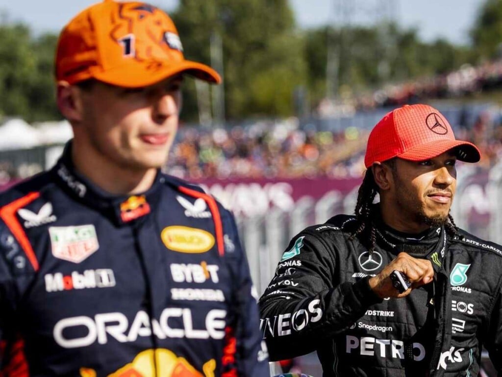 Lewis Hamilton behind Red Bull's Max Verstappen