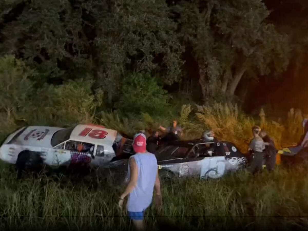 WATCH: “Emotional damage”- Drivers fight each other after cars jump into the trees amidst battle for the lead during a stock car race in Alabama, fans react