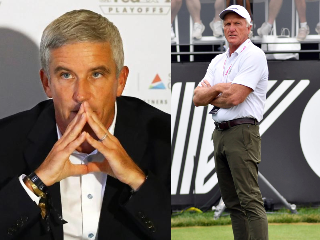 Jay Monahan and Greg Norman [Image Credit: Golfweek/Palm Beach Post]