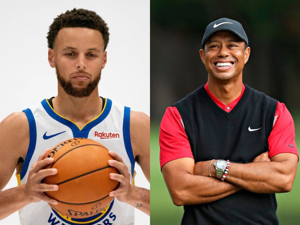 Stephen Curry, Tiger Woods (Image via golfmagic)