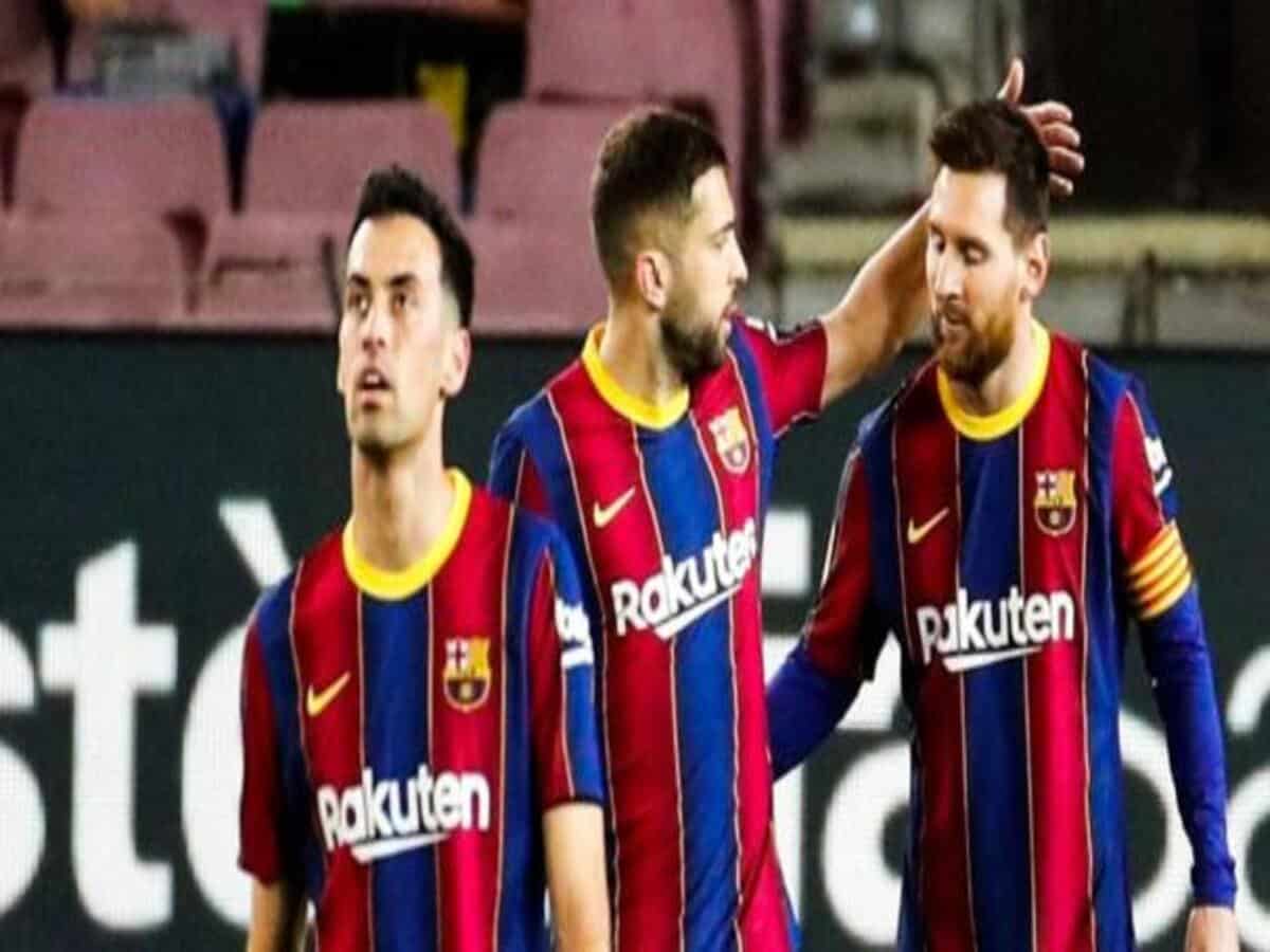 Lionel Messi, Sergio Busquets and Jordi Alba