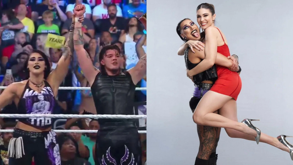 Rhea Ripley, Dominik Mysterio and Cathy Kelley