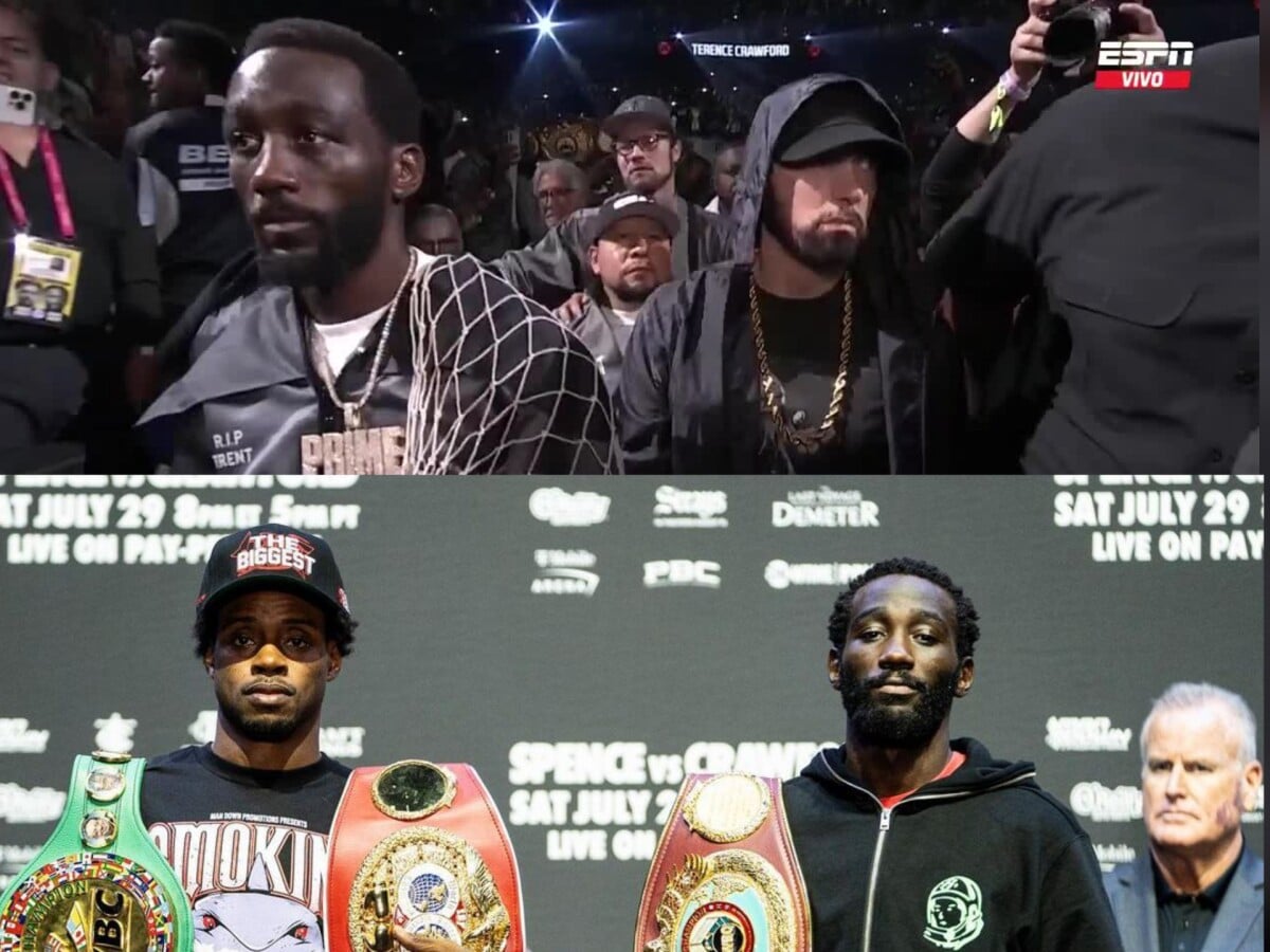 WATCH: Disappointed fans claim Eminem ‘wasnt paid enough to rap’ as Rap God barely lip syncs during Terence Crawford vs Errol Spence Jr