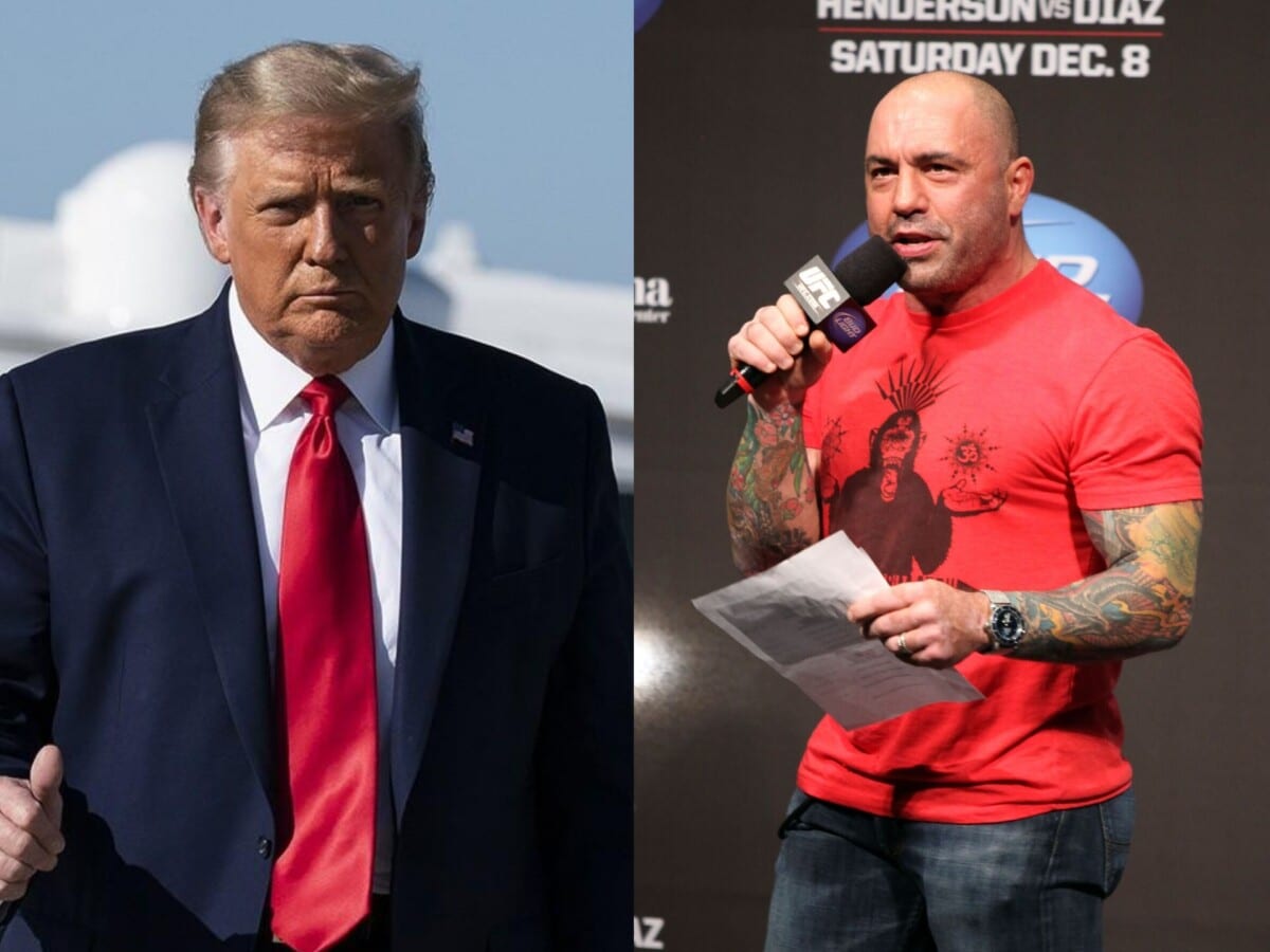 “Most alpha handshake” – Internet explodes as Donald Trump calls over Joe Rogan for lengthy handshake at UFC 290