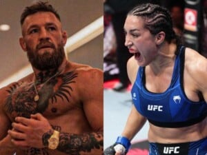 Conor McGregor reacts to Tatiana Suarez's impressive submission win