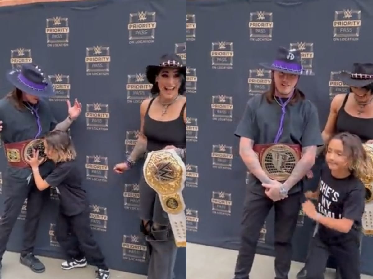 WATCH: Young fan hilariously pushes Dominik Mysterio out of the frame to get a picture with only Rhea Ripley 