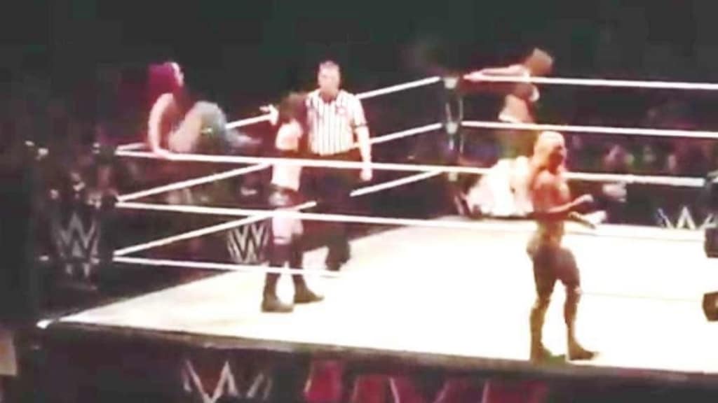 Sasha Banks hits Paige in the spine on a house show 