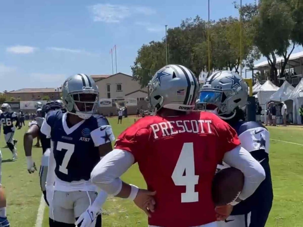 Dak Prescott and Trevon Diggs at practice.