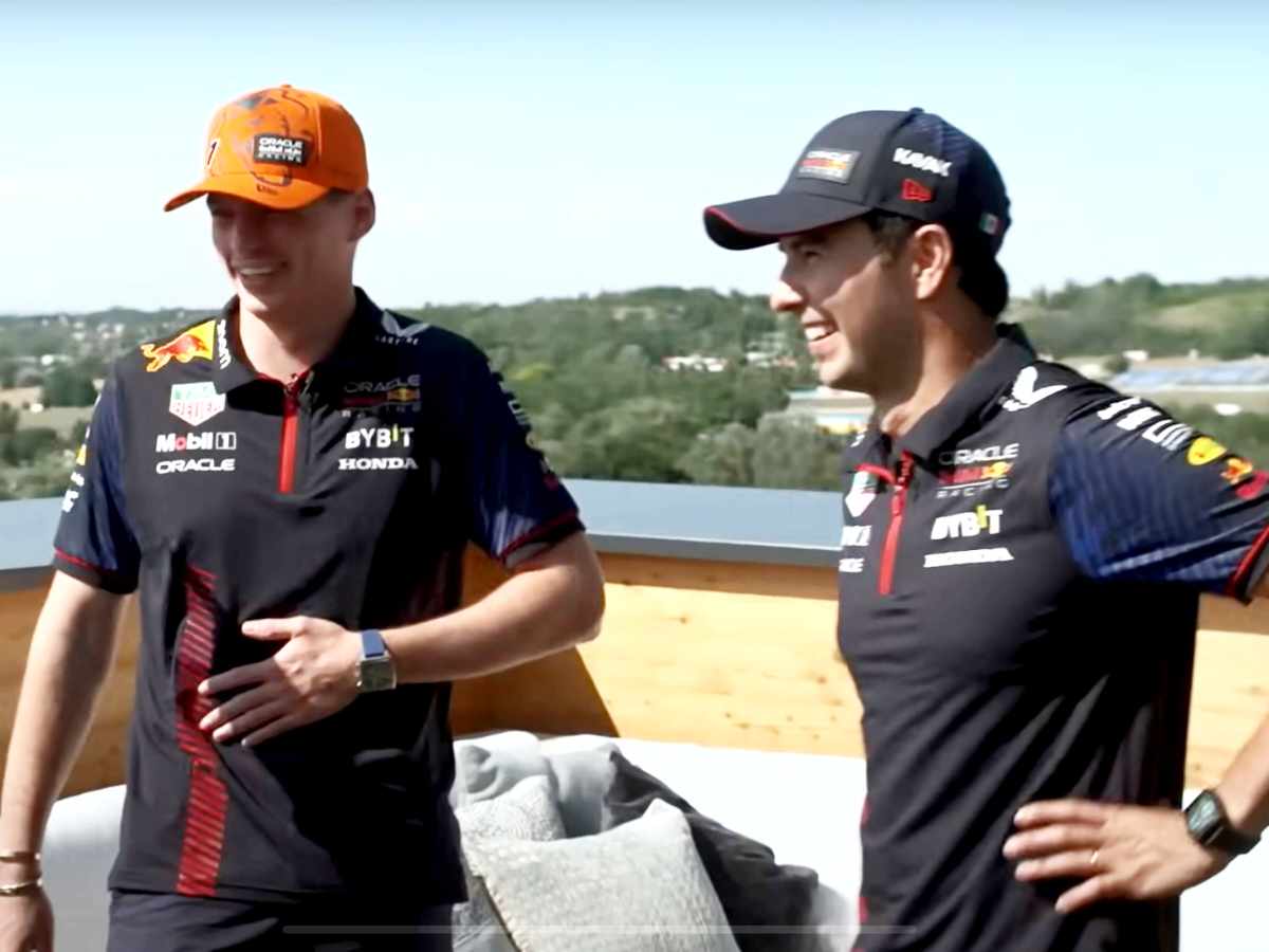 WATCH: “I think I hit a car,” Max Verstappen and Sergio Perez play a crazy soccer penalty shootout on a rooftop