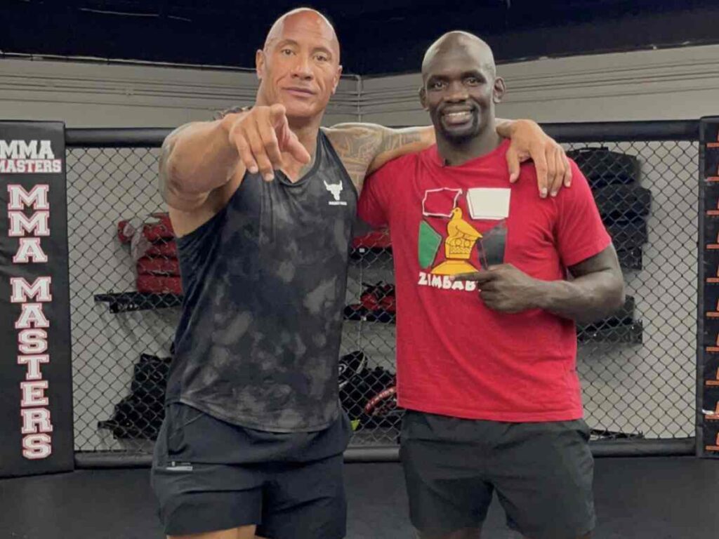 Themba Gorimbo with Dwayne Johnson