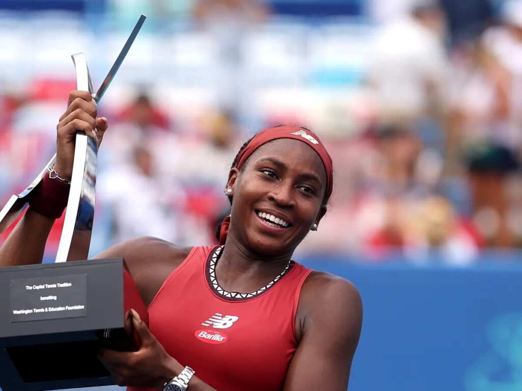 Coco Gauff after lifting the 2023 Citi Open title. 