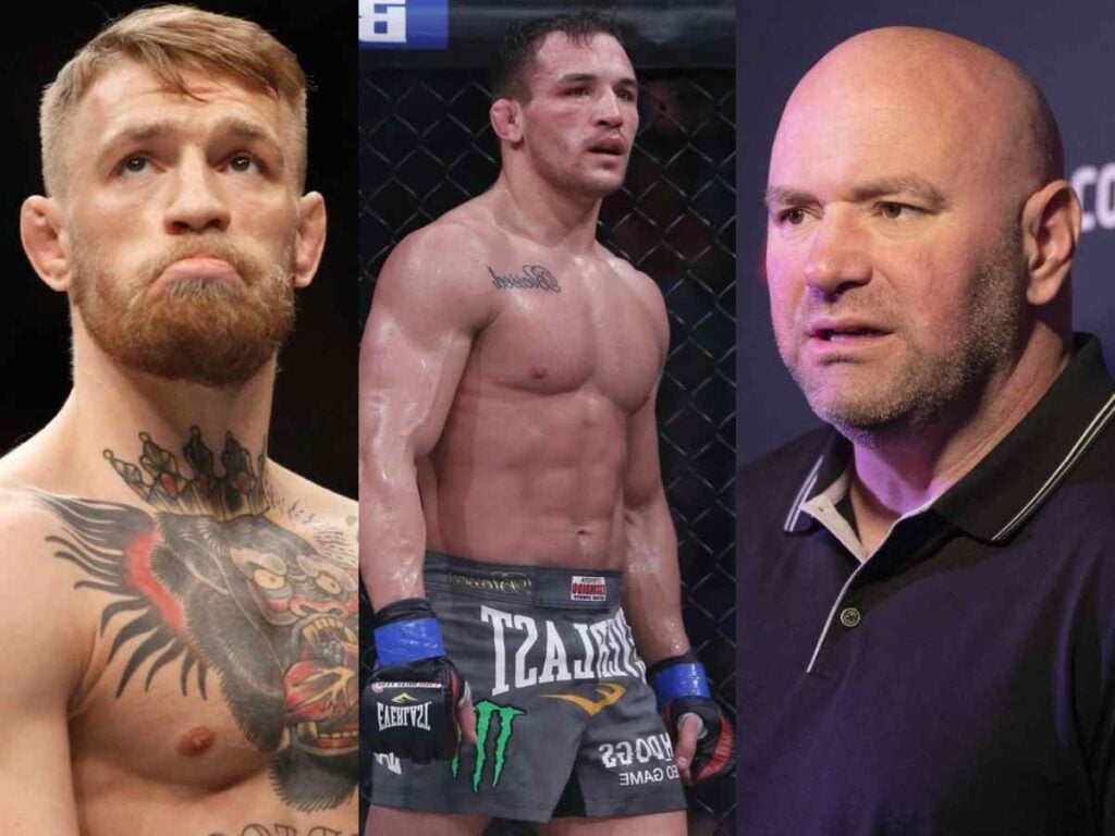 Conor McGregor, Michael Chandler, and Dana White