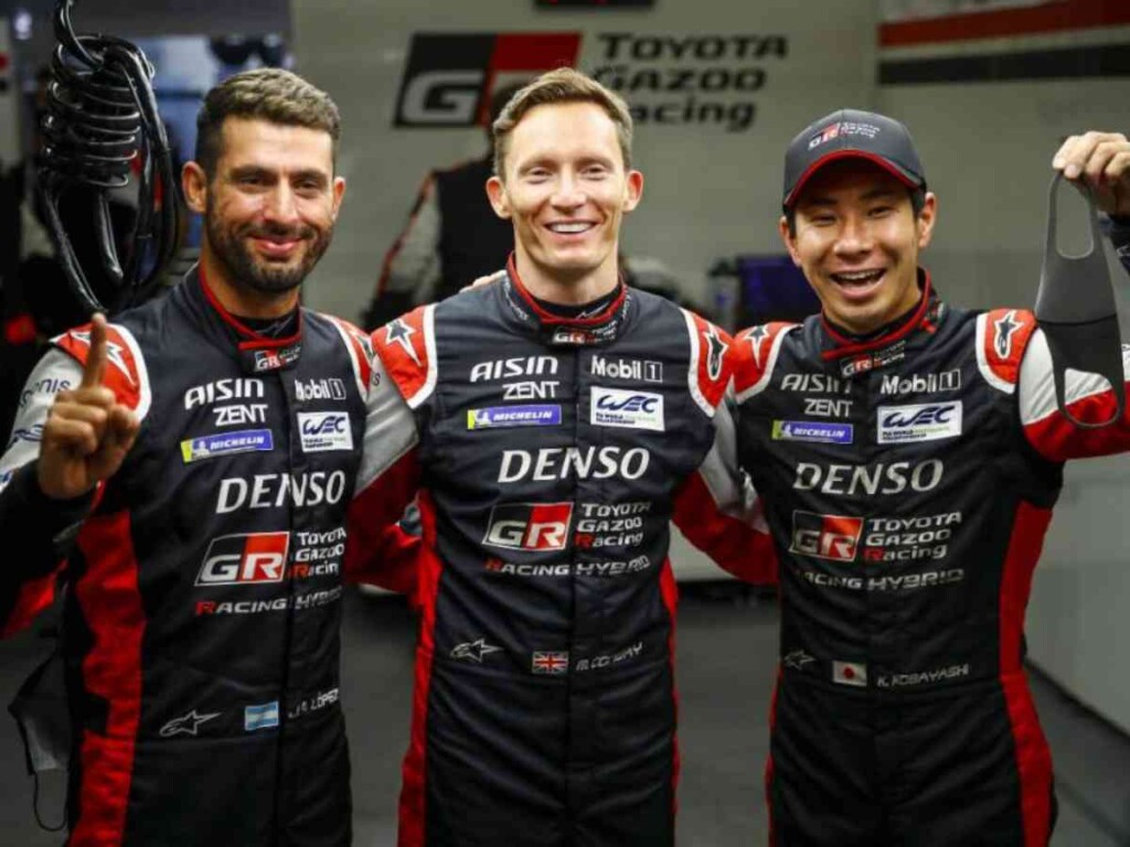 Kamui Kobayashi and his Toyota WEC teammates