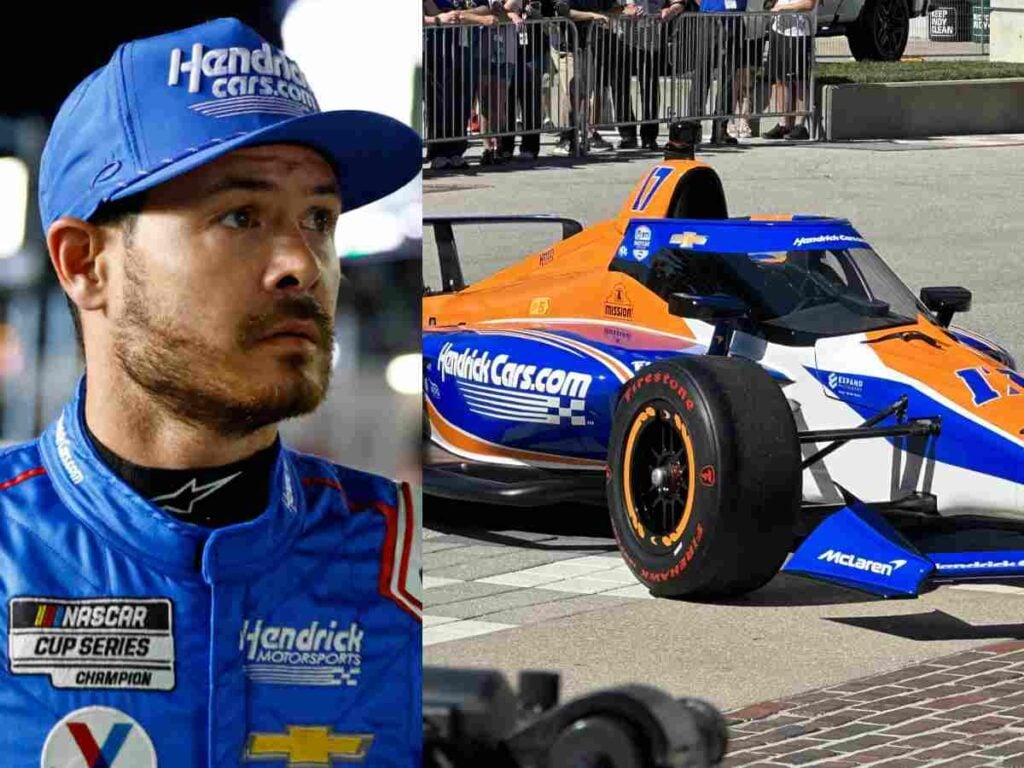 Kyle Larson (left, credits: BVM Sports) and Kyle Larson's 2024 Arrow McLaren car for Indy500