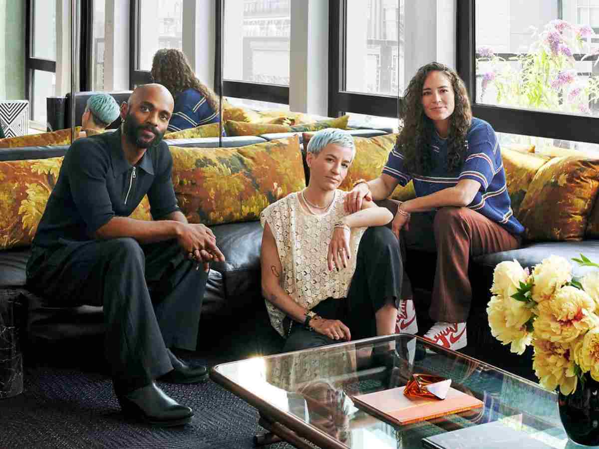 (L) Designer, Mark Grattan (M) Megan Rapinoe (R) Sue Bird in their new apartment 