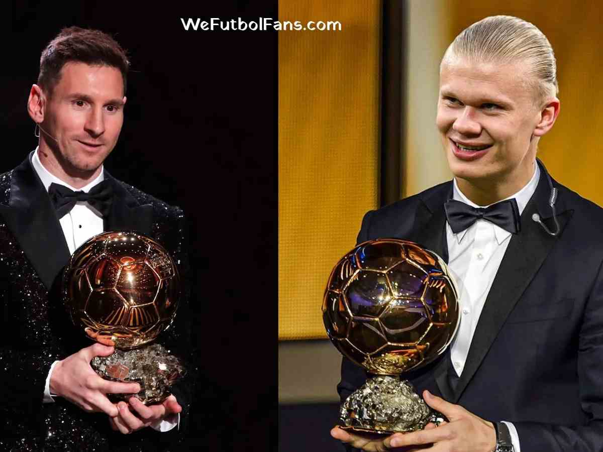 (L) Messi and (R) Haaland.