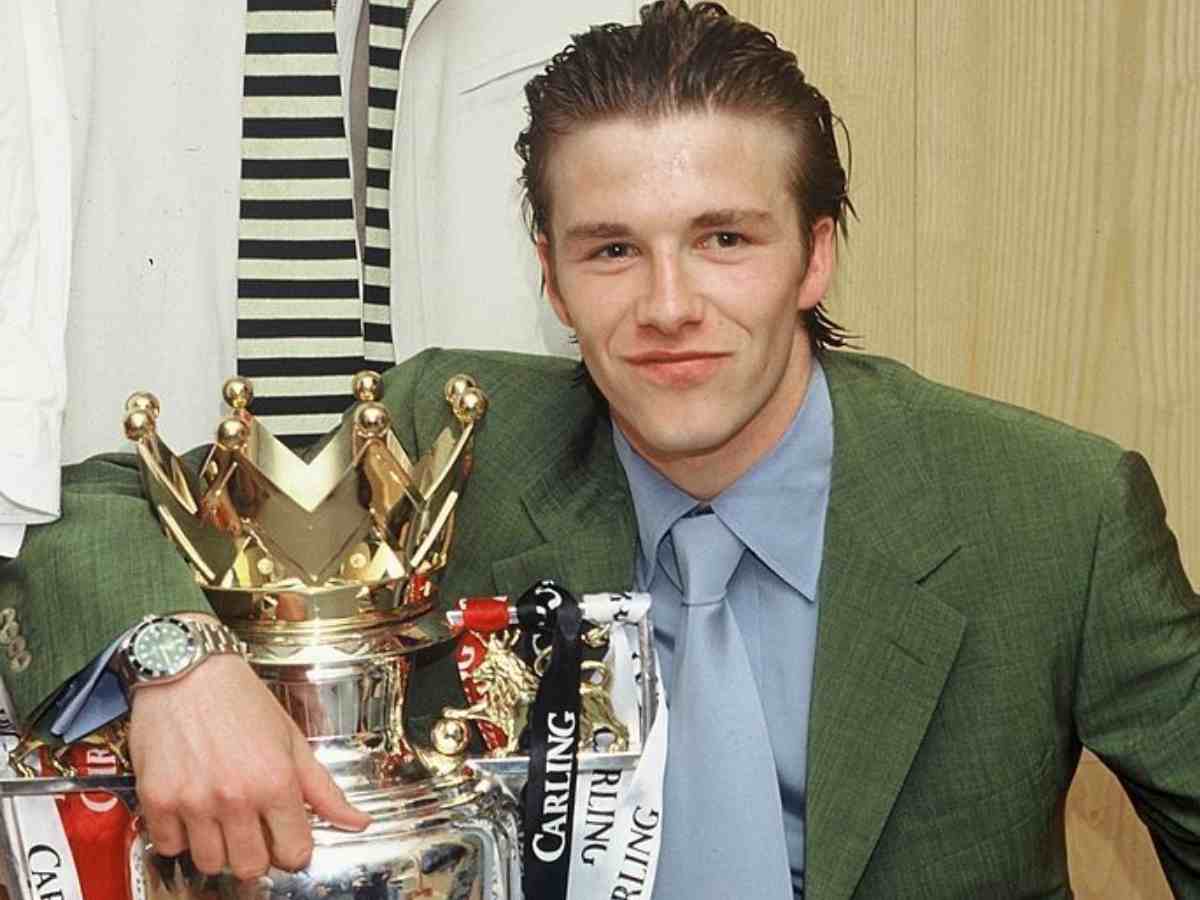 David Beckham with his Premier League Trophy 