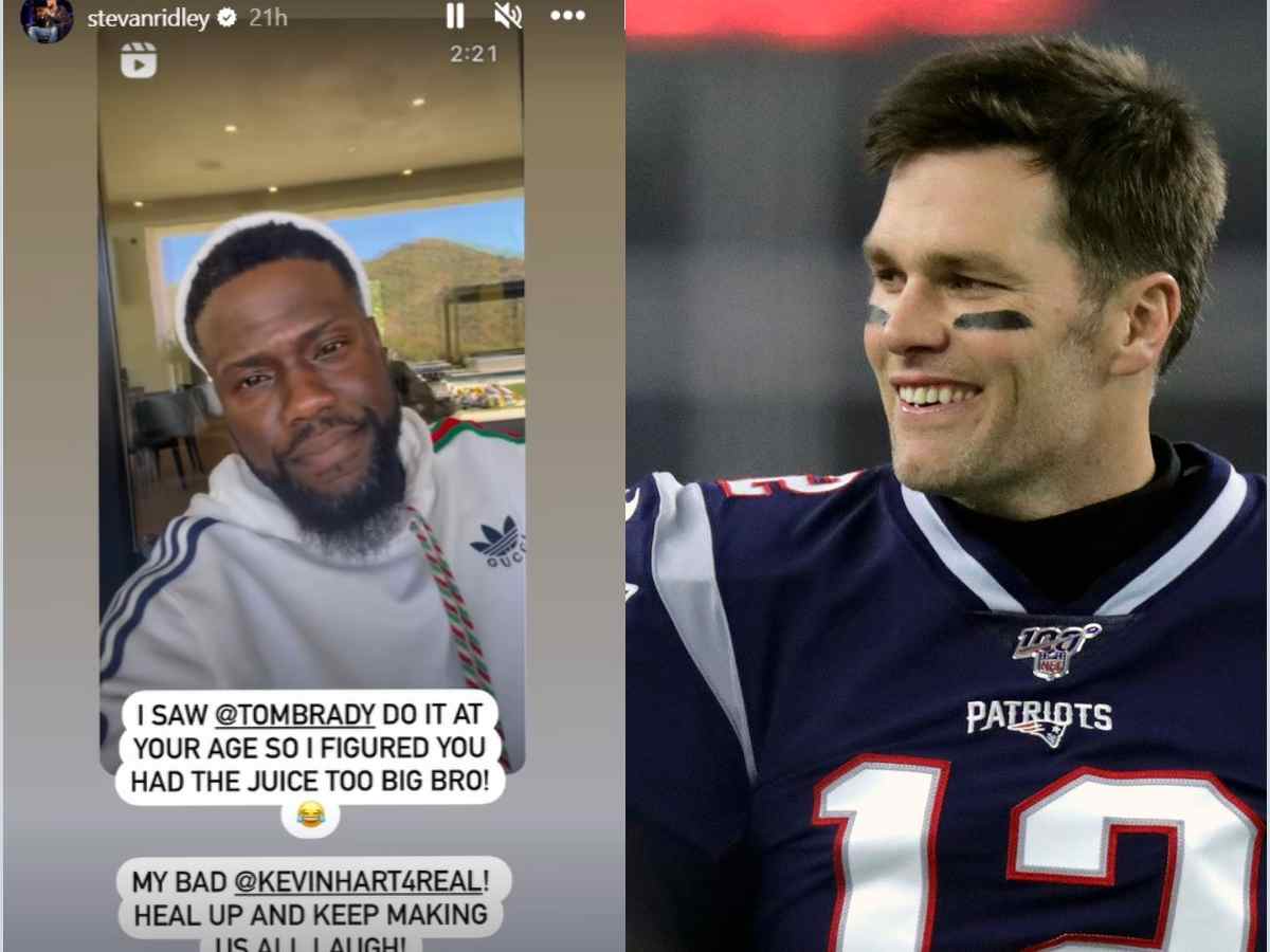 Stevan Ridley's Instagram story (L) and Tom Brady (R)