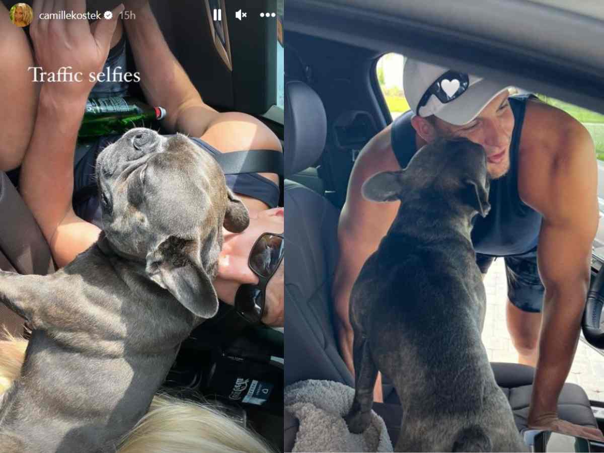 Rob Gronkowski's 'hot' girlfriend Camille Kostek shares an adorable picture of them navigating through traffic with their dog
