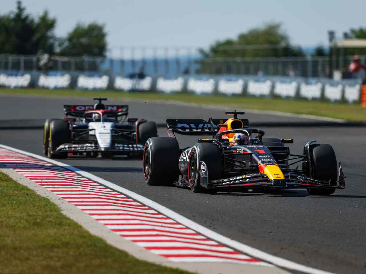 Red Bull's Max Verstappen leading Daniel Ricciardo in the AlphaTauri (image via IMAGO)