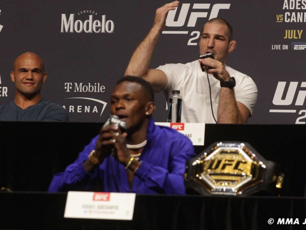 Israel Adesanya and Sean Strickland at the UFC 276 press conference