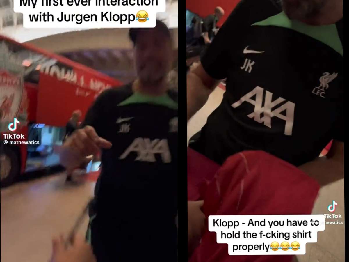 WATCH: “Hold the f***ing shirt properly”- Jurgen Klopp gets annoyed by a Liverpool fan while signing his jersey