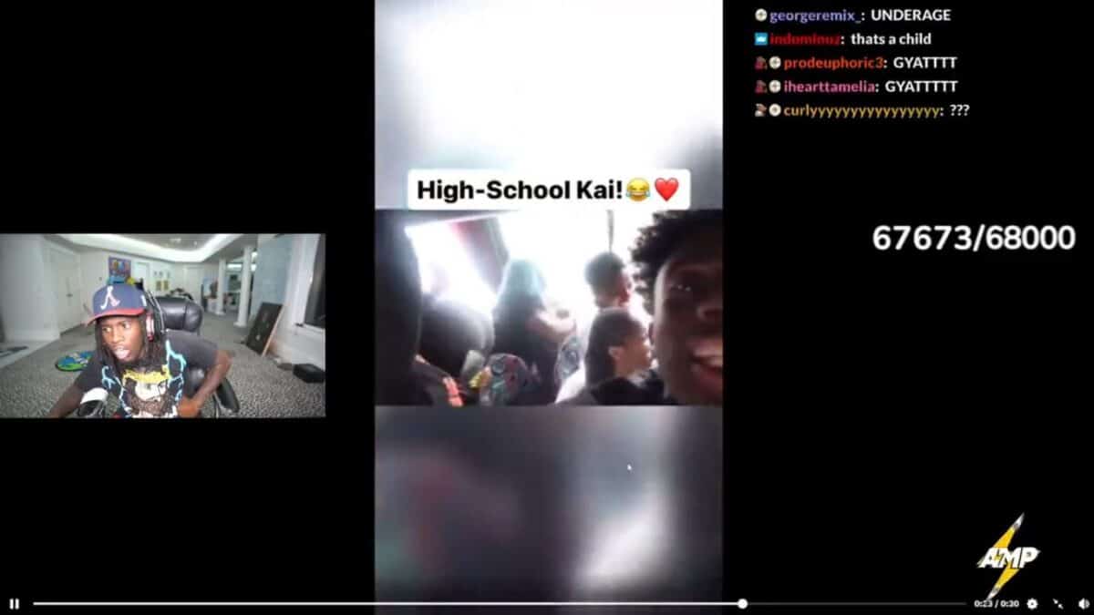 Kai Cenat reacting to his high school vlog