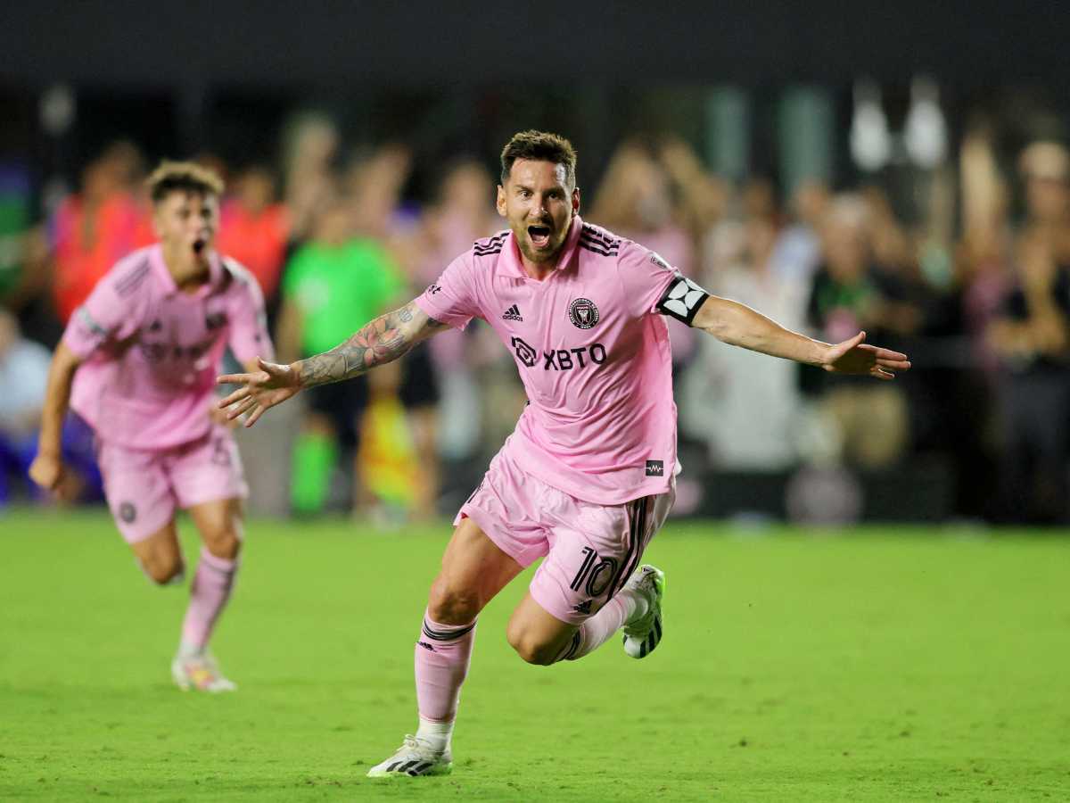 Lionel Messi celebrating after scoring a goal for Inter Miami