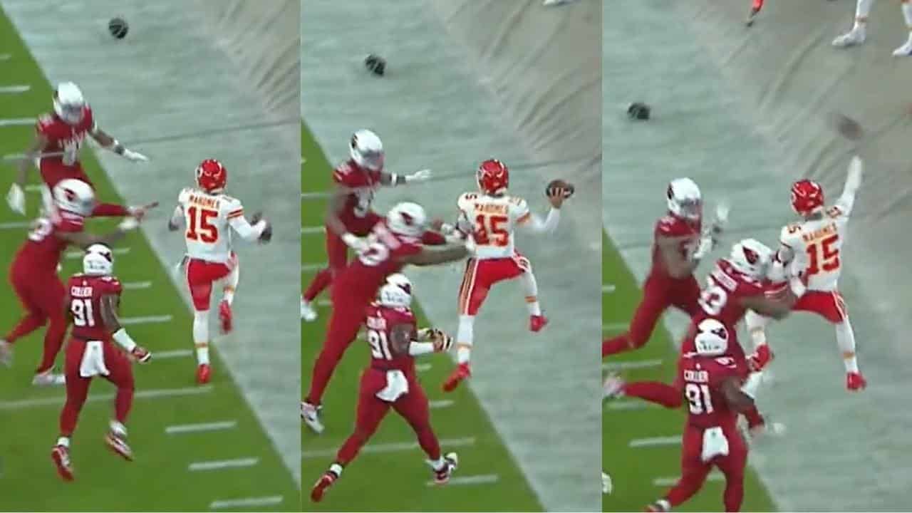 WATCH: “Redefining the position” – Patrick Mahomes’ ridiculous throw mid-air while being pushed out of bounds has fans pumped on social media