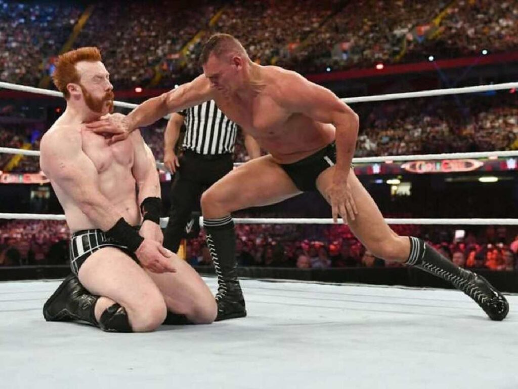 Gunther chopping Sheamus