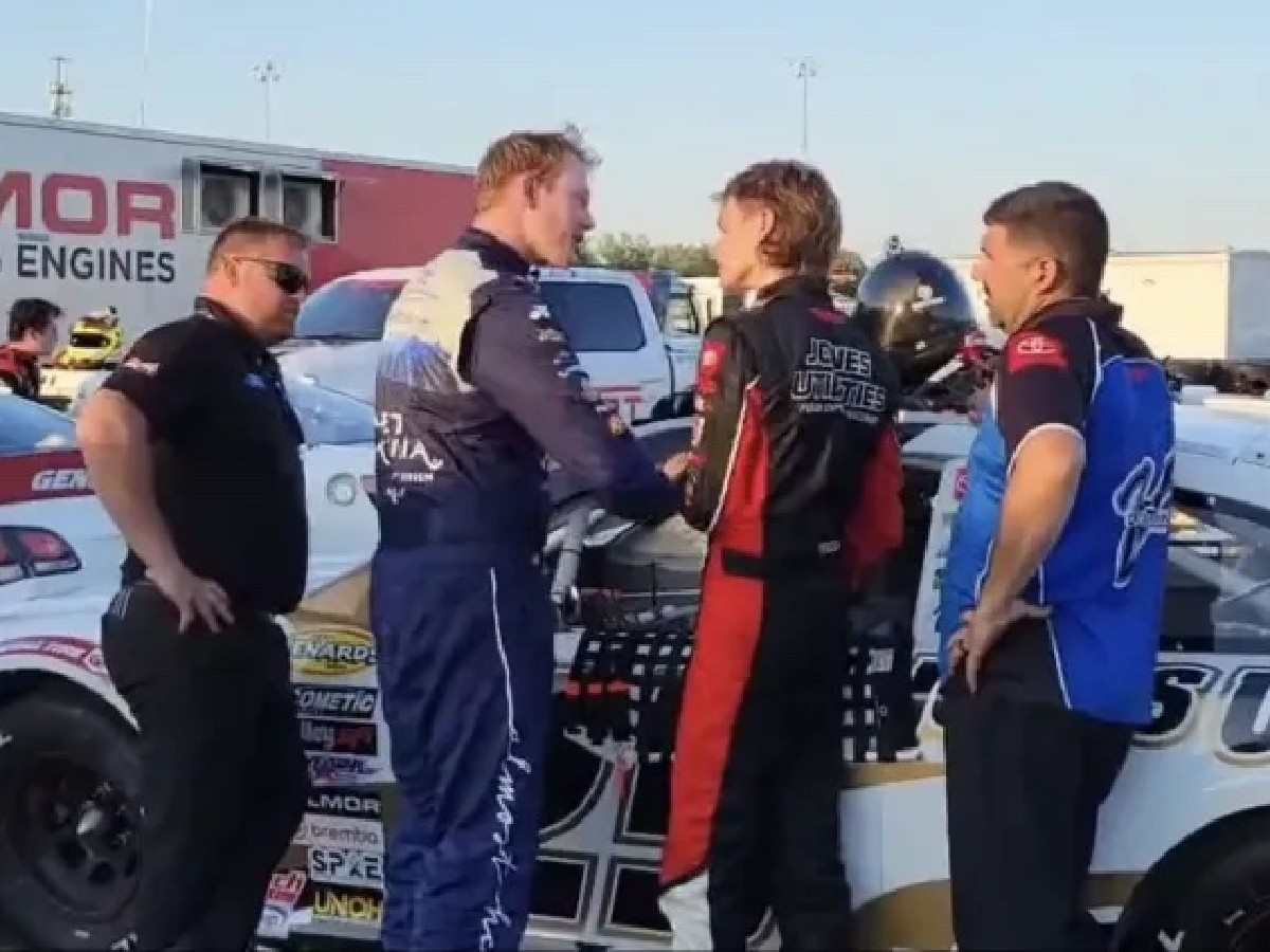 WATCH: Conner Jones’s crew violently shoves Christian Rose amidst a heated argument between the two after Indy ARCA race