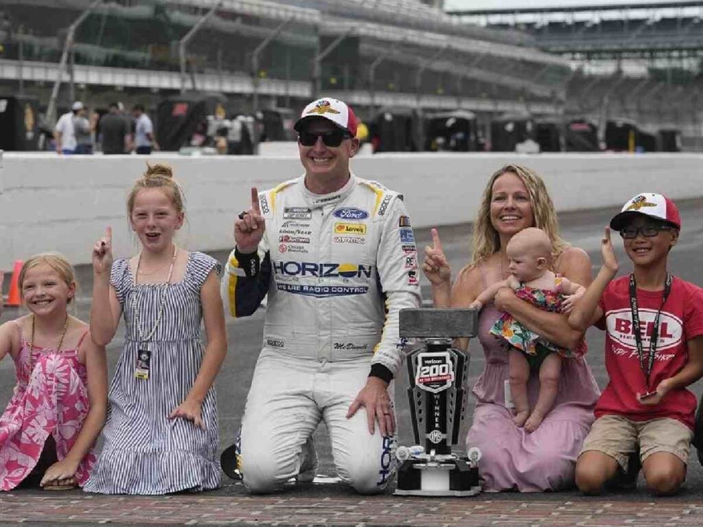 Michael McDowell with his family after his Indy win (Credits: The Boston Globe) 