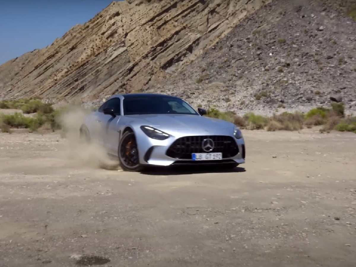 WATCH: Lewis Hamilton does donuts in a $125,000 Mercedes AMG GT in the desert