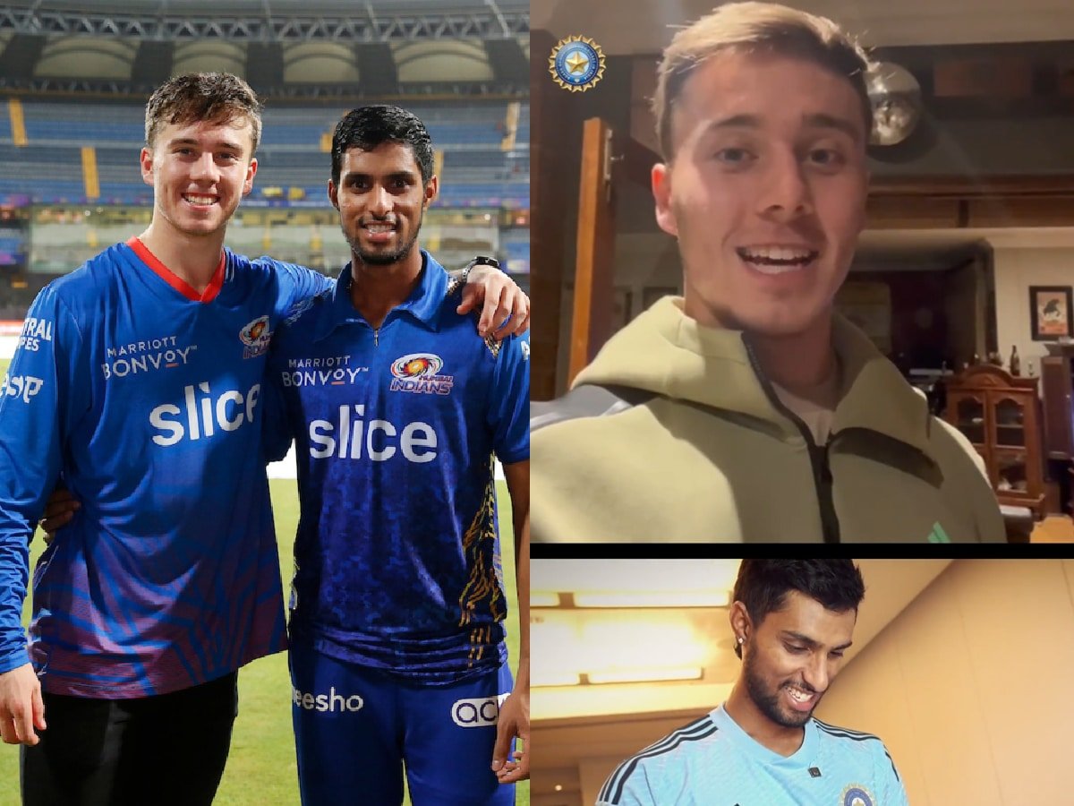 WATCH: Tilak Varma receives SPECIAL GIFT from Mumbai Indians teammate Dewald Brevis after impressive debut performance 