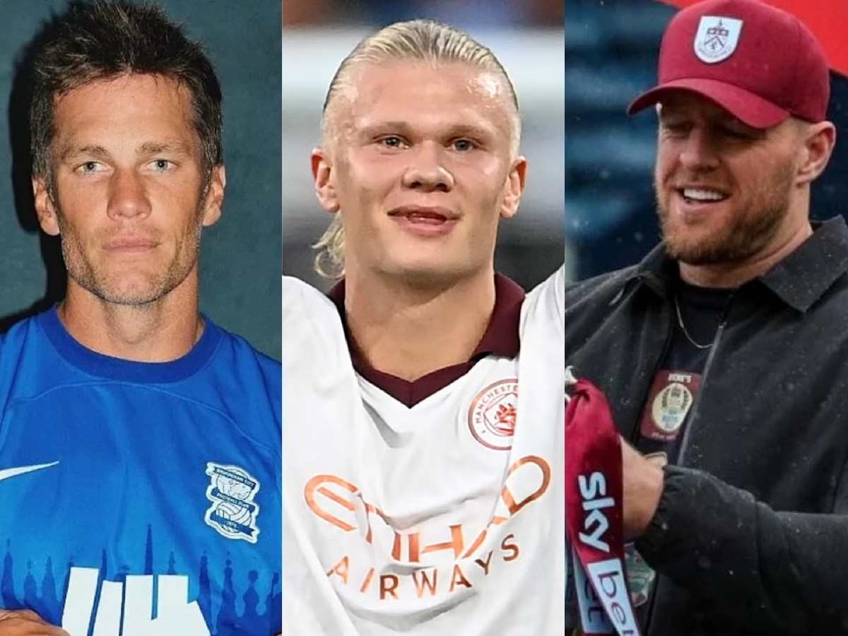 Tom Brady SUCCUMBS to Erling Haaland’s ‘terror’ following his brace in season opener against JJ Watt’s Burnley days after becoming Birmingham City’s owner