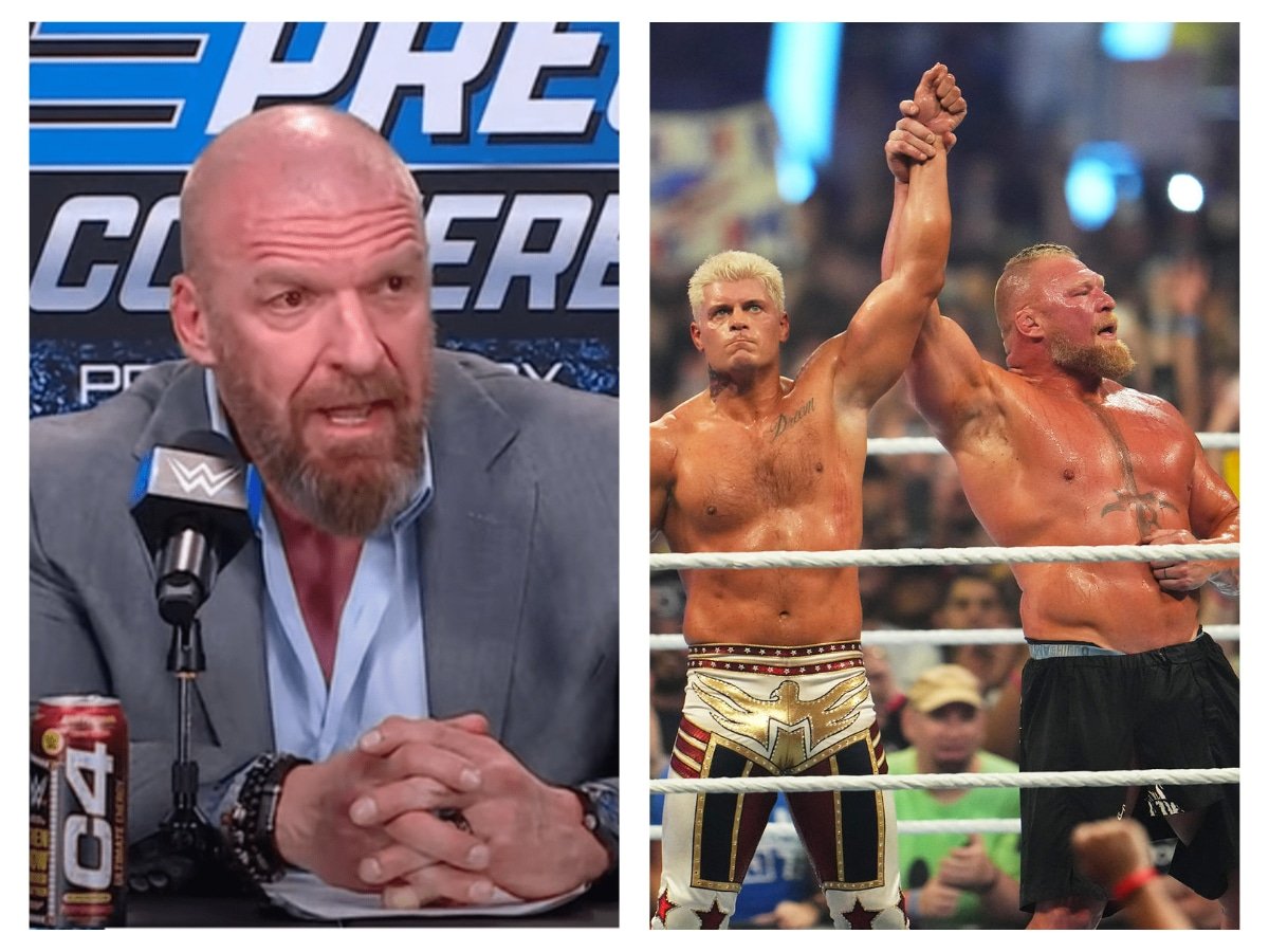 “Holy sh*t moment for me” Triple H reveals Brock Lesnar went off script after his match to hug Cody Rhodes at SummerSlam