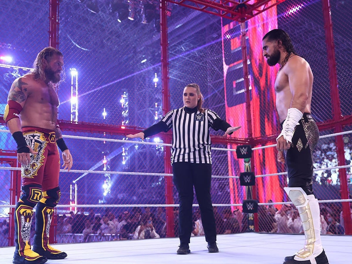 Edge and Seth Rollins inside the Hell In A Cell