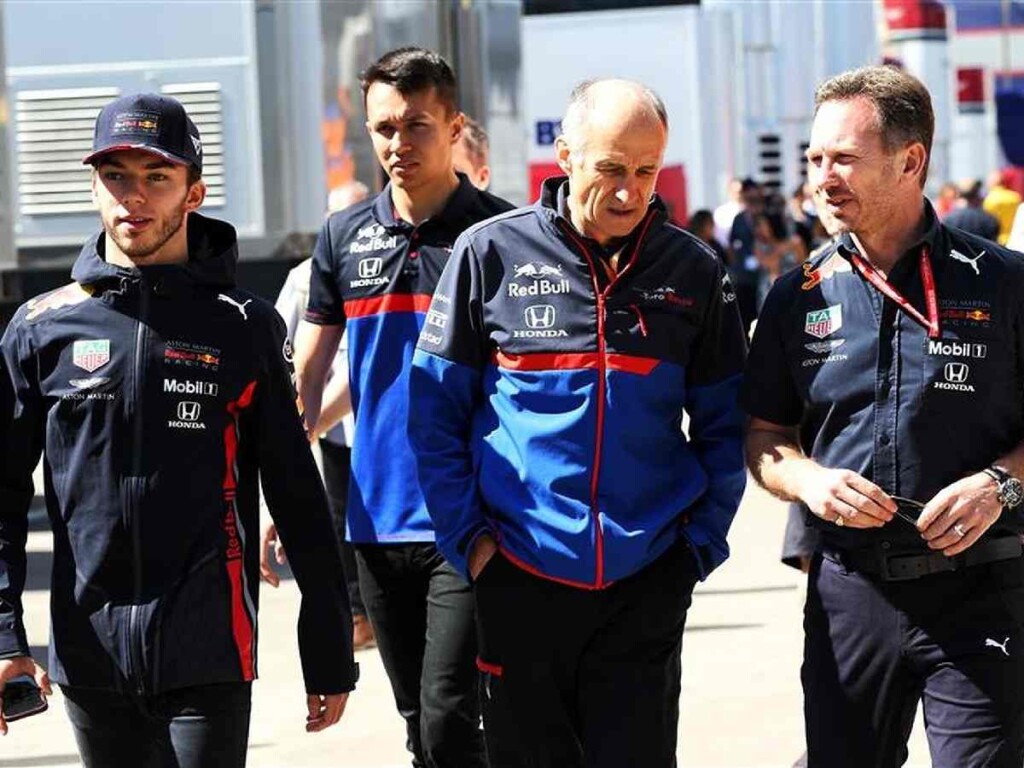 Christian Horner with Pierre Gasly and Alex Albon 