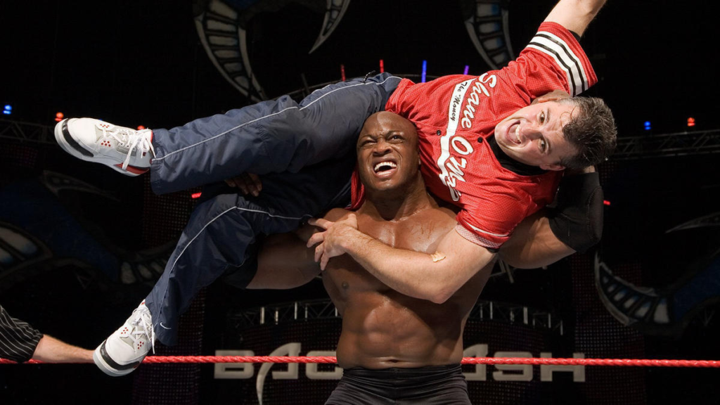 Bobby Lashley lifting Shane McMahon