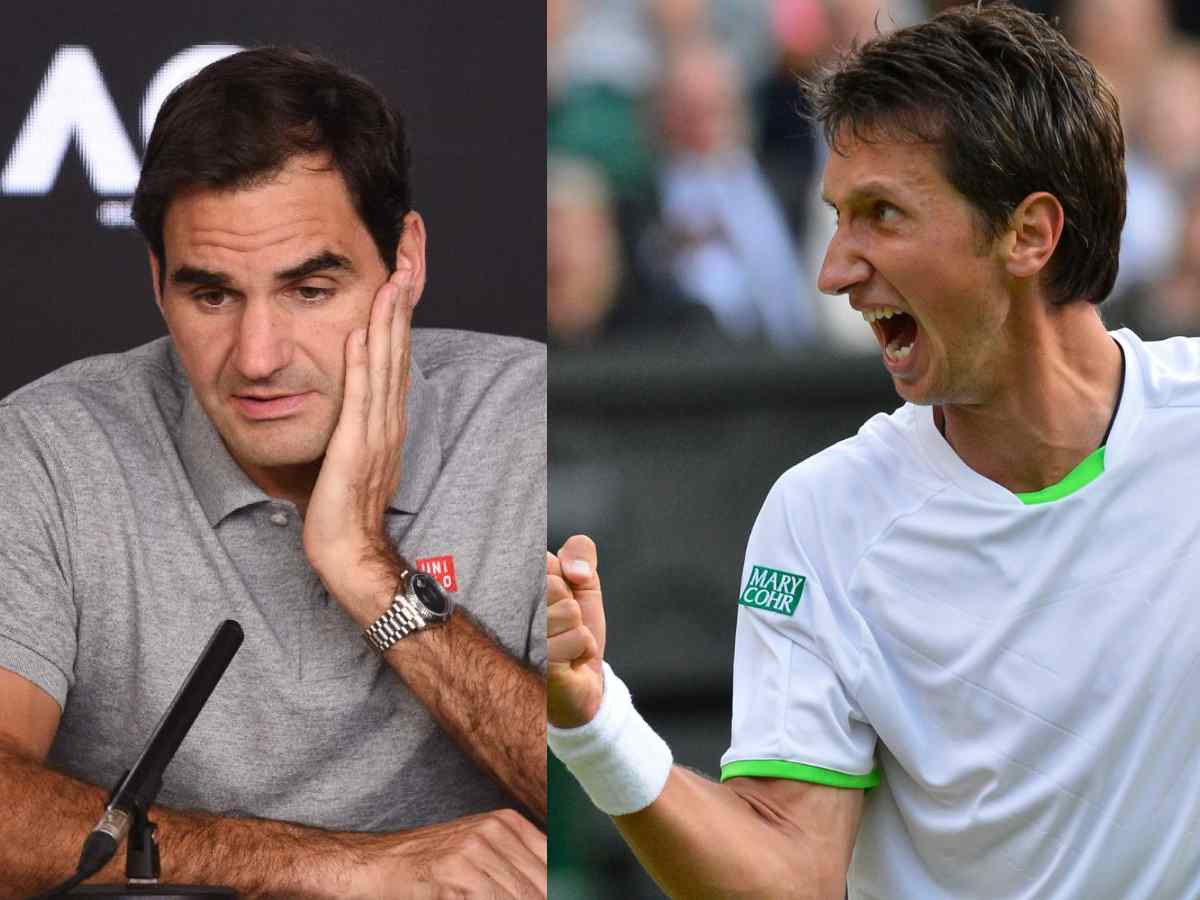 Roger Federer(L) and Sergiy Stakhovsky(R) 