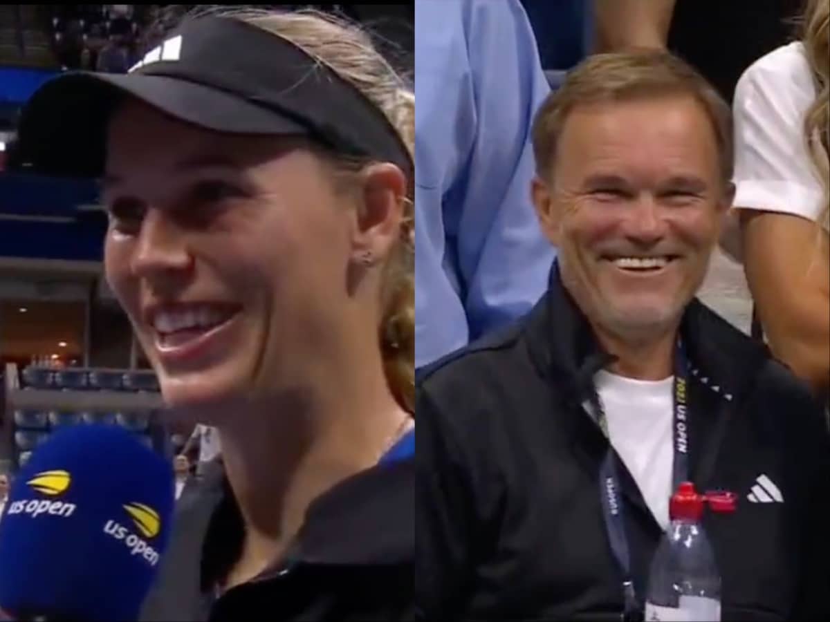 WATCH: Caroline Wozniacki has the US Open crowd in splits after joke on her father’s hair, promising turning them grey again