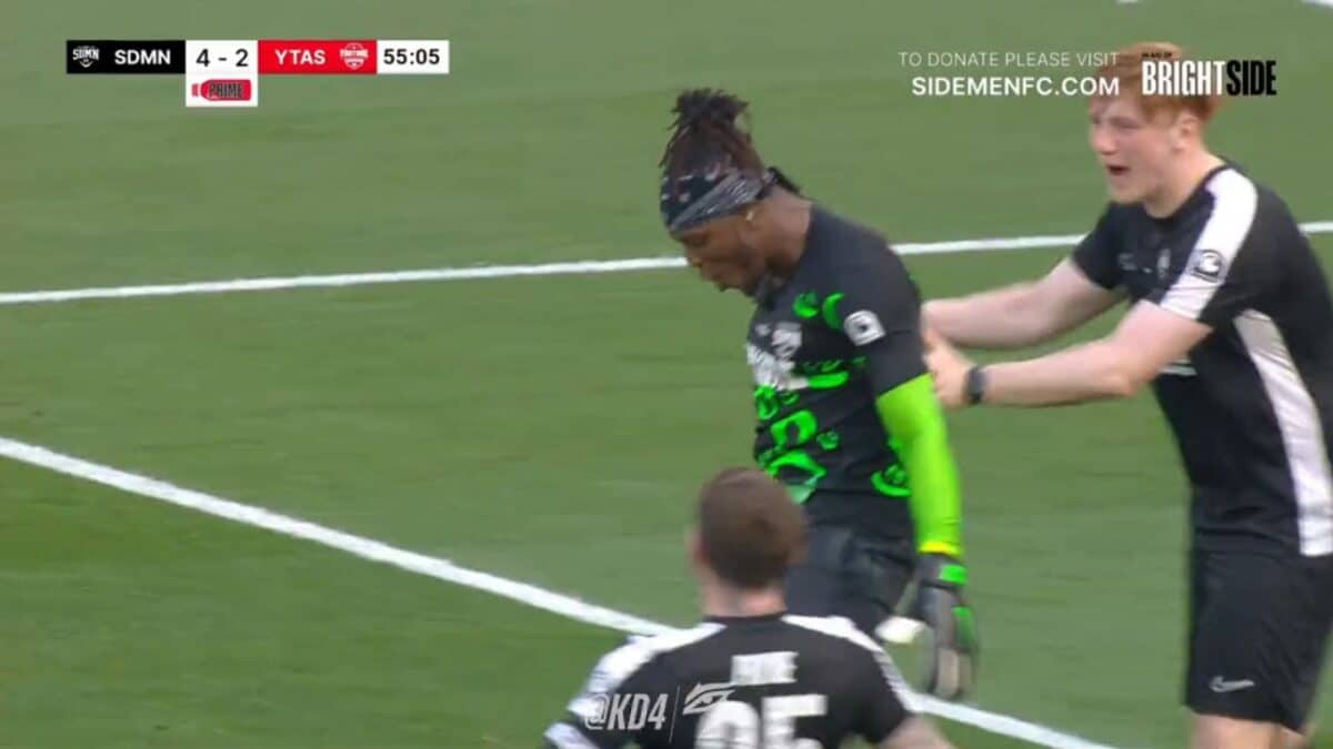 KSI hitting IShowSpeed with the reverse SUI at the Sidemen Charity Match 2023